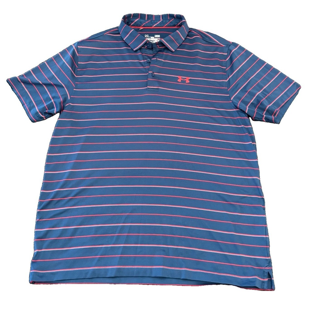 Under Armour Men's Polo Shirt Large Blue Loose Heat Gear Cold Black Short Sleeve